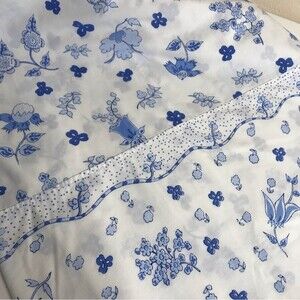Vintage 60s 70s Martex Blue White Floral Top Sheet Double Full Size 78 X 94 USA
